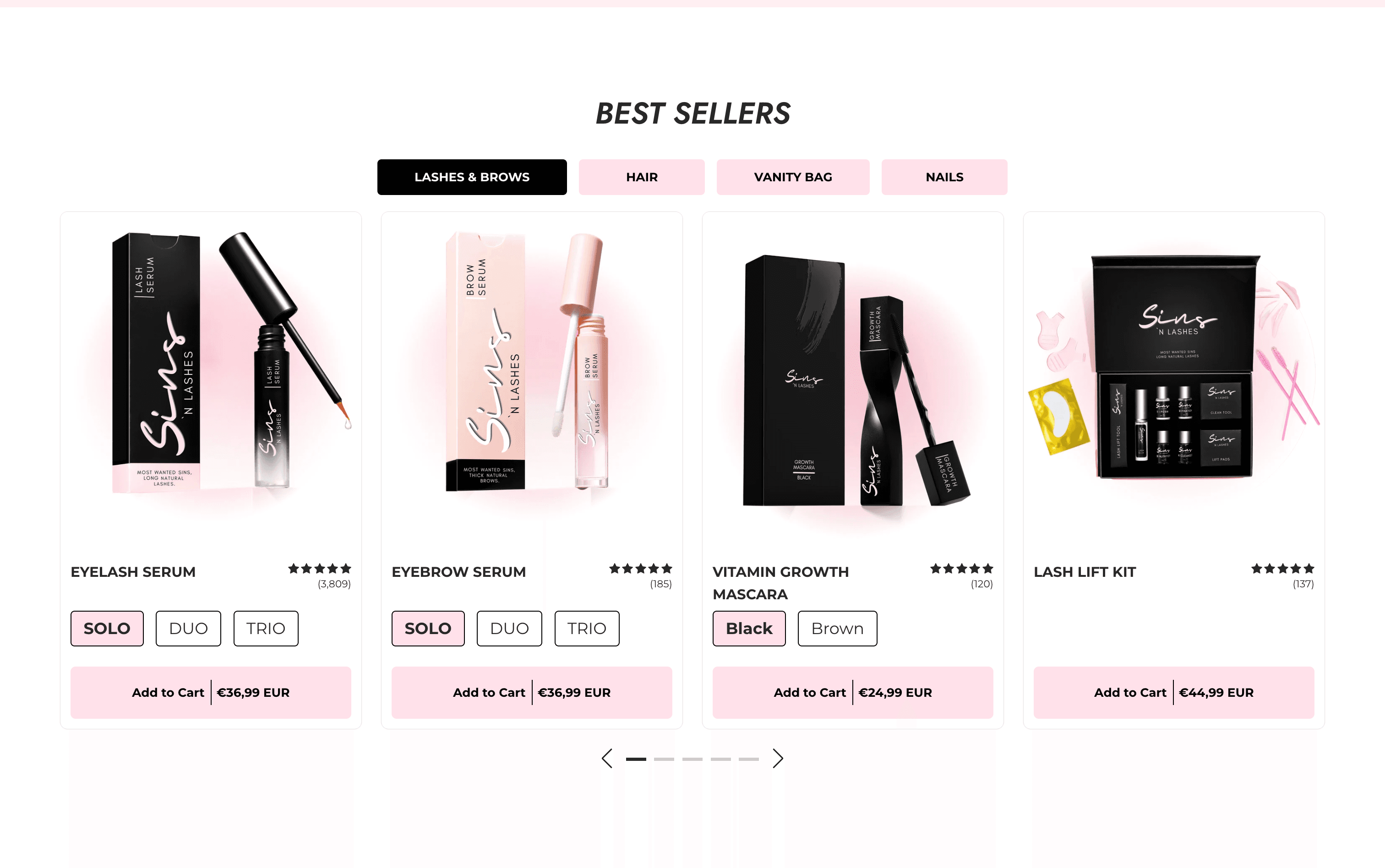 Sins 'n Lashes best selling beauty products