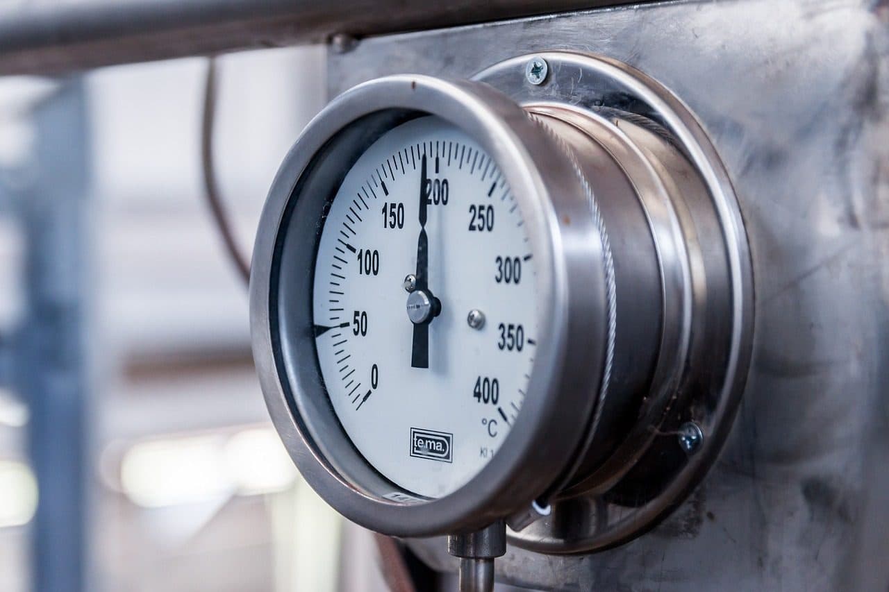 Close-up of an industrial pressure gauge