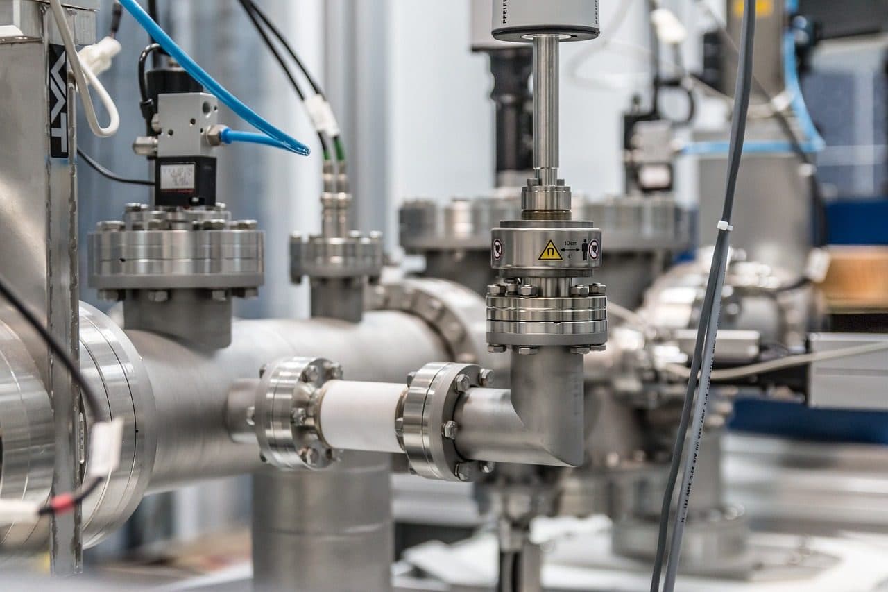 Stainless steel fittings and valves on an industrial installation